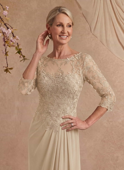 Flattering Llusion Semi Sheer Illusion Neck Mother Of The Bride Dresses With Ruffled Waist