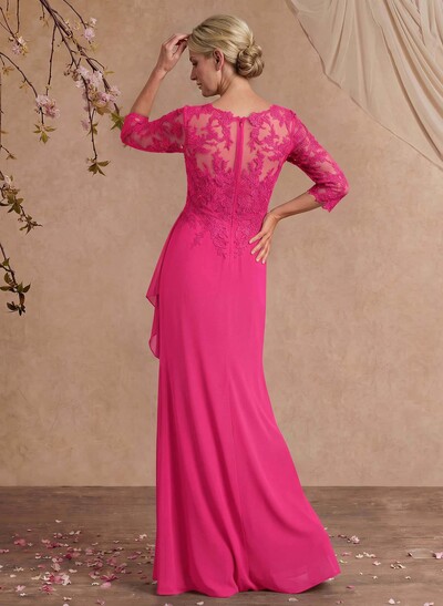 Flattering Llusion Semi Sheer Illusion Neck Mother Of The Bride Dresses With Ruffled Waist