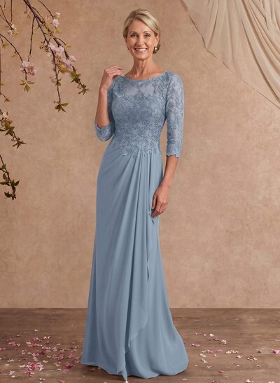 Flattering Llusion Semi Sheer Illusion Neck Mother Of The Bride Dresses With Ruffled Waist