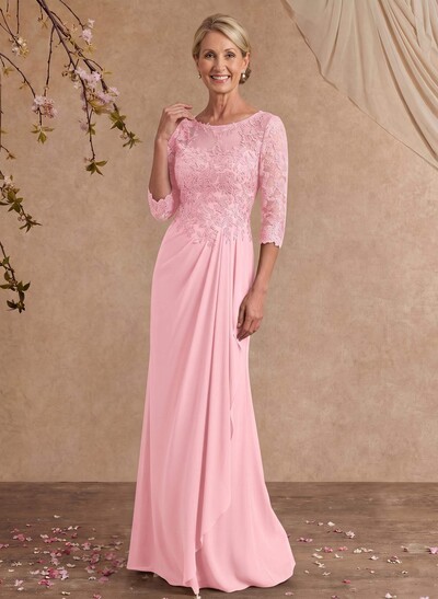 Flattering Llusion Semi Sheer Illusion Neck Mother Of The Bride Dresses With Ruffled Waist
