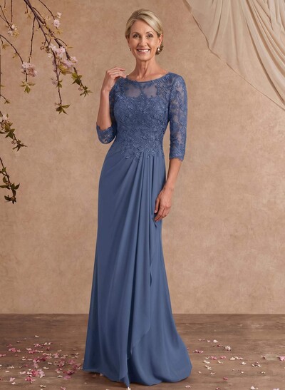 Flattering Llusion Semi Sheer Illusion Neck Mother Of The Bride Dresses With Ruffled Waist