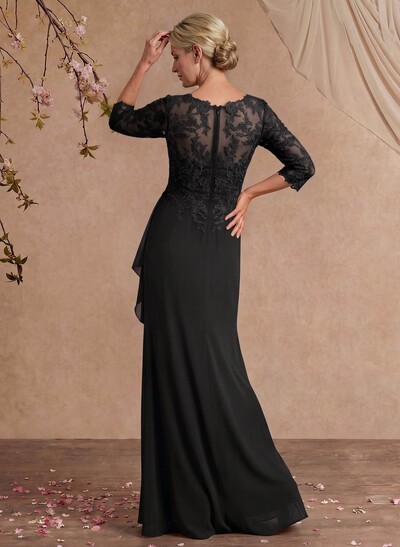 Flattering Llusion Semi Sheer Illusion Neck Mother Of The Bride Dresses With Ruffled Waist