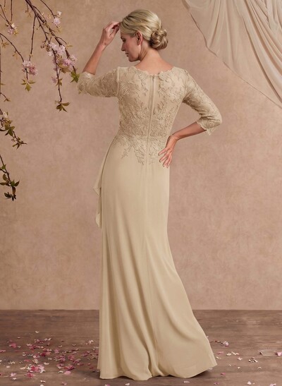 Flattering Llusion Semi Sheer Illusion Neck Mother Of The Bride Dresses With Ruffled Waist
