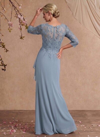 Flattering Llusion Semi Sheer Illusion Neck Mother Of The Bride Dresses With Ruffled Waist
