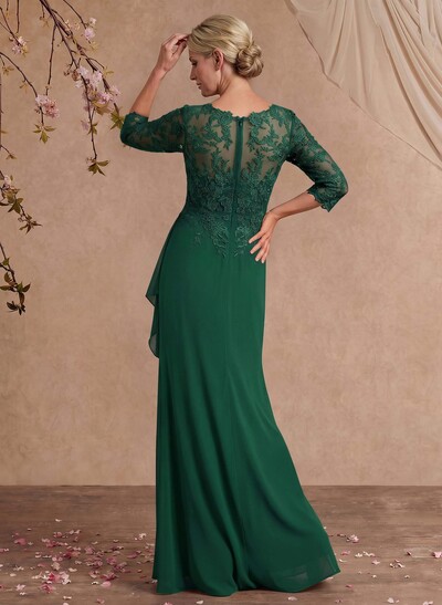 Flattering Llusion Semi Sheer Illusion Neck Mother Of The Bride Dresses With Ruffled Waist
