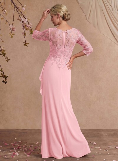 Flattering Llusion Semi Sheer Illusion Neck Mother Of The Bride Dresses With Ruffled Waist