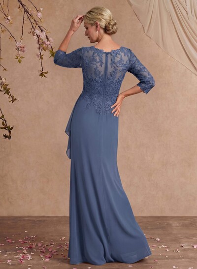Flattering Llusion Semi Sheer Illusion Neck Mother Of The Bride Dresses With Ruffled Waist