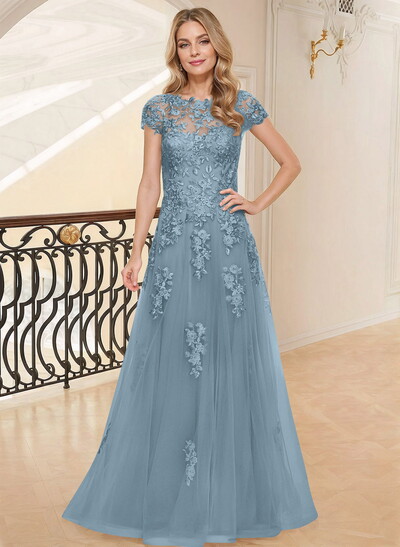 Dreamy Illusion Semi Sheer Illusion Neck Mother Of The Bride Dresses With Lace Applique