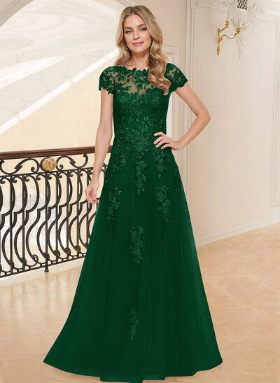 Dreamy Illusion Semi Sheer Illusion Neck Mother Of The Bride Dresses With Lace Applique
