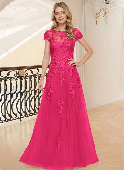 Dreamy Illusion Semi Sheer Illusion Neck Mother Of The Bride Dresses With Lace Applique