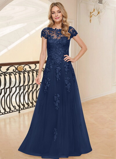 Dreamy Illusion Semi Sheer Illusion Neck Mother Of The Bride Dresses With Lace Applique