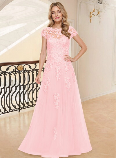 Dreamy Illusion Semi Sheer Illusion Neck Mother Of The Bride Dresses With Lace Applique
