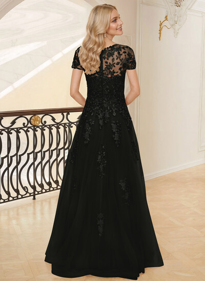 Dreamy Illusion Semi Sheer Illusion Neck Mother Of The Bride Dresses With Lace Applique