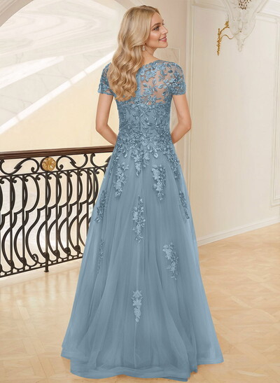 Dreamy Illusion Semi Sheer Illusion Neck Mother Of The Bride Dresses With Lace Applique