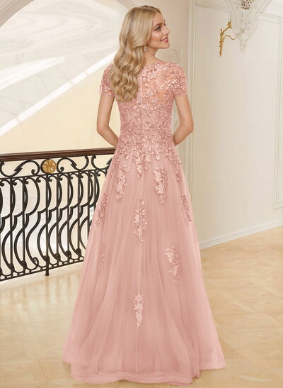 Dreamy Illusion Semi Sheer Illusion Neck Mother Of The Bride Dresses With Lace Applique