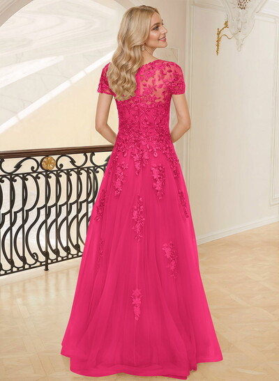 Dreamy Illusion Semi Sheer Illusion Neck Mother Of The Bride Dresses With Lace Applique