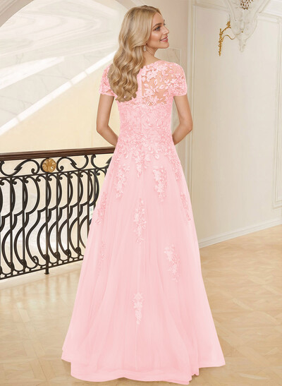 Dreamy Illusion Semi Sheer Illusion Neck Mother Of The Bride Dresses With Lace Applique
