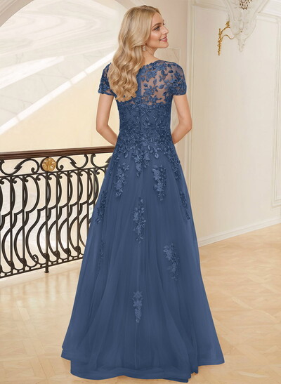 Dreamy Illusion Semi Sheer Illusion Neck Mother Of The Bride Dresses With Lace Applique