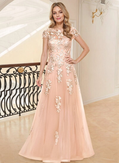 Dreamy Illusion Semi Sheer Illusion Neck Mother Of The Bride Dresses With Lace Applique