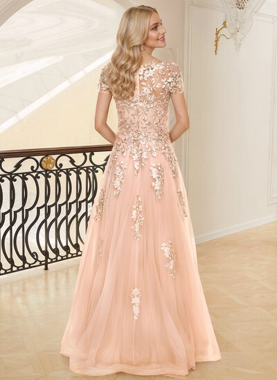 Dreamy Illusion Semi Sheer Illusion Neck Mother Of The Bride Dresses With Lace Applique