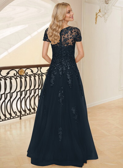 Dreamy Illusion Semi Sheer Illusion Neck Mother Of The Bride Dresses With Lace Applique