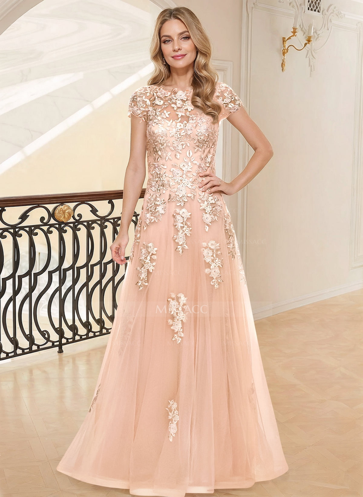 Dreamy Illusion Semi Sheer Illusion Neck Mother Of The Bride Dresses With Lace Applique