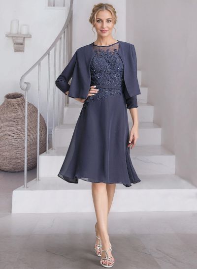 Exquisite Semi Sheer Illusion Lace Applique Neck Mother Of The Bride Dresses With Jacket