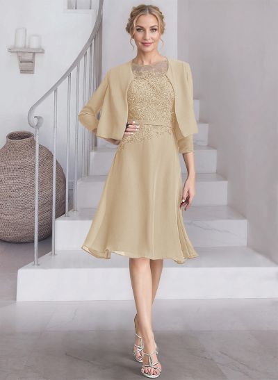 A-Line Scoop Neck Sleeveless Knee-Length Chiffon Mother Of The Bride Dresses With Lace