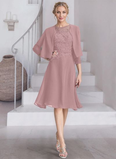 A-Line Scoop Neck Sleeveless Knee-Length Chiffon Mother Of The Bride Dresses With Lace