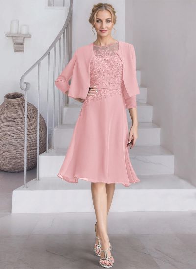 Exquisite Semi Sheer Illusion Lace Applique Neck Mother Of The Bride Dresses With Jacket