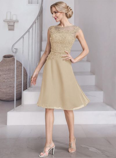 A-Line Scoop Neck Sleeveless Knee-Length Chiffon Mother Of The Bride Dresses With Lace