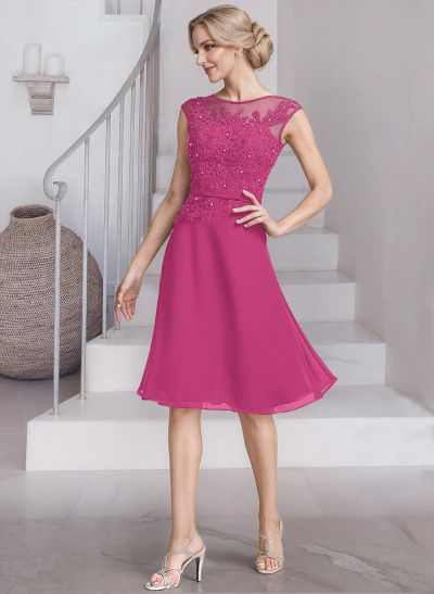 A-Line Scoop Neck Sleeveless Knee-Length Chiffon Mother Of The Bride Dresses With Lace