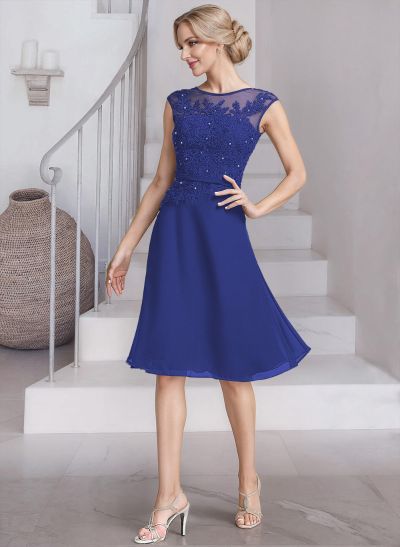 A-Line Scoop Neck Sleeveless Knee-Length Chiffon Mother Of The Bride Dresses With Lace