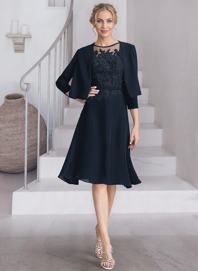 Exquisite Semi Sheer Illusion Lace Applique Neck Mother Of The Bride Dresses With Jacket