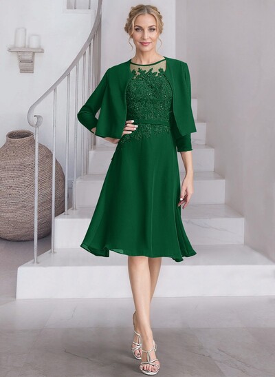Exquisite Semi Sheer Illusion Lace Applique Neck Mother Of The Bride Dresses With Jacket