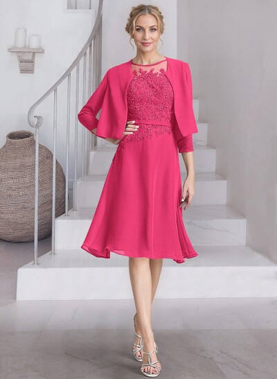 Exquisite Semi Sheer Illusion Lace Applique Neck Mother Of The Bride Dresses With Jacket