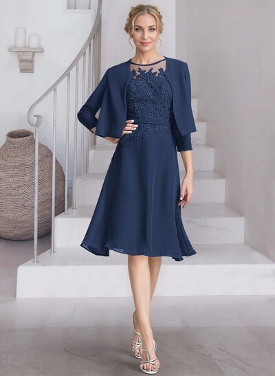 Exquisite Semi Sheer Illusion Lace Applique Neck Mother Of The Bride Dresses With Jacket