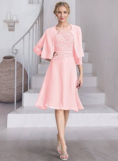 Exquisite Semi Sheer Illusion Lace Applique Neck Mother Of The Bride Dresses With Jacket