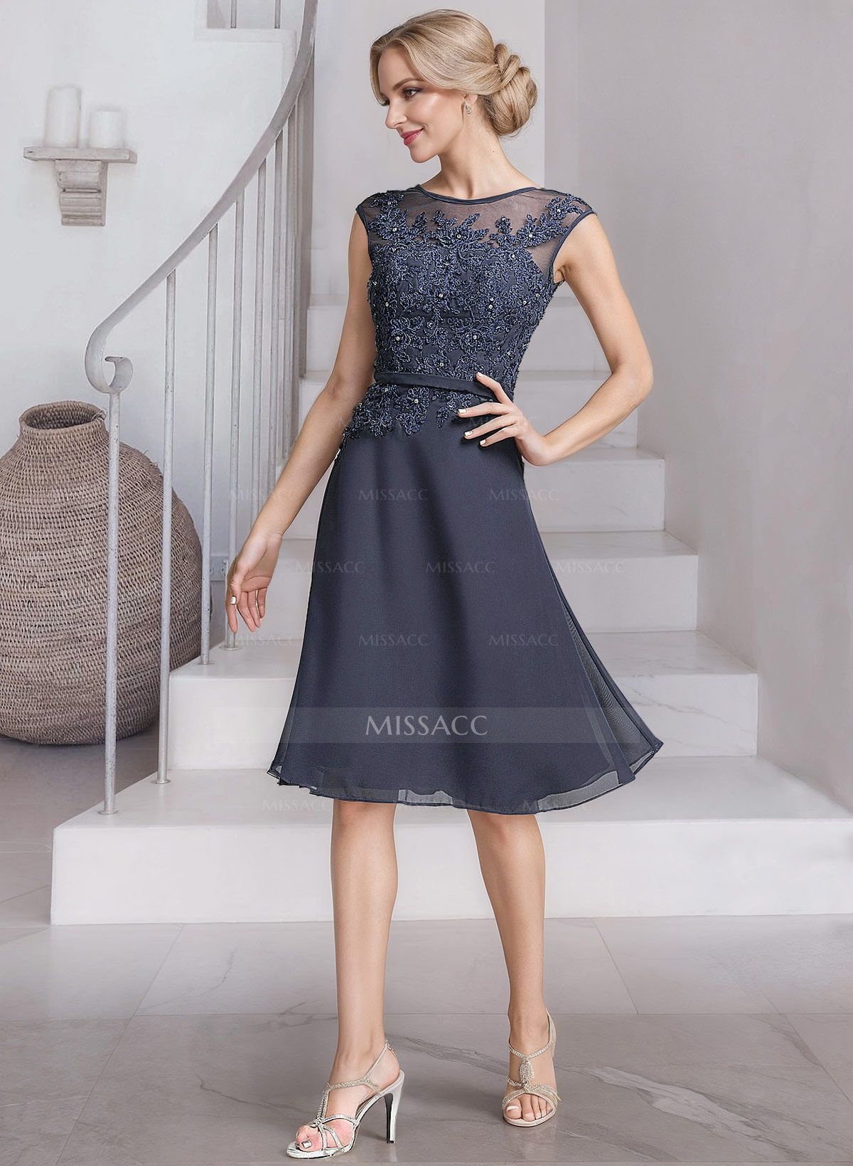 Exquisite Semi Sheer Illusion Lace Applique Neck Mother Of The Bride Dresses With Jacket