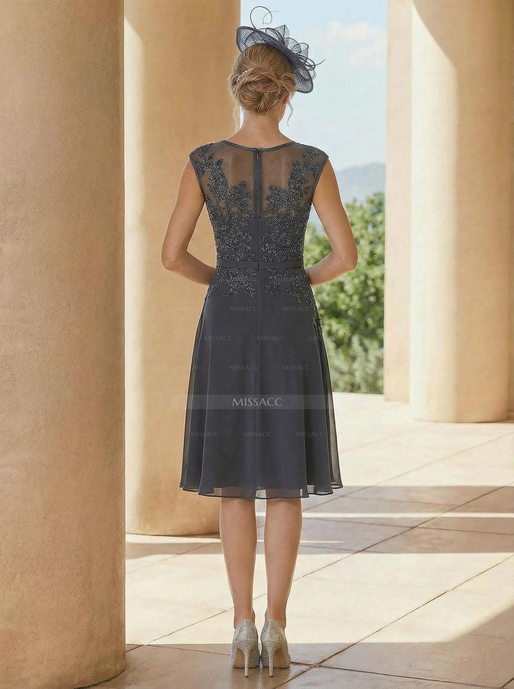 Exquisite Semi Sheer Illusion Lace Applique Neck Mother Of The Bride Dresses With Jacket