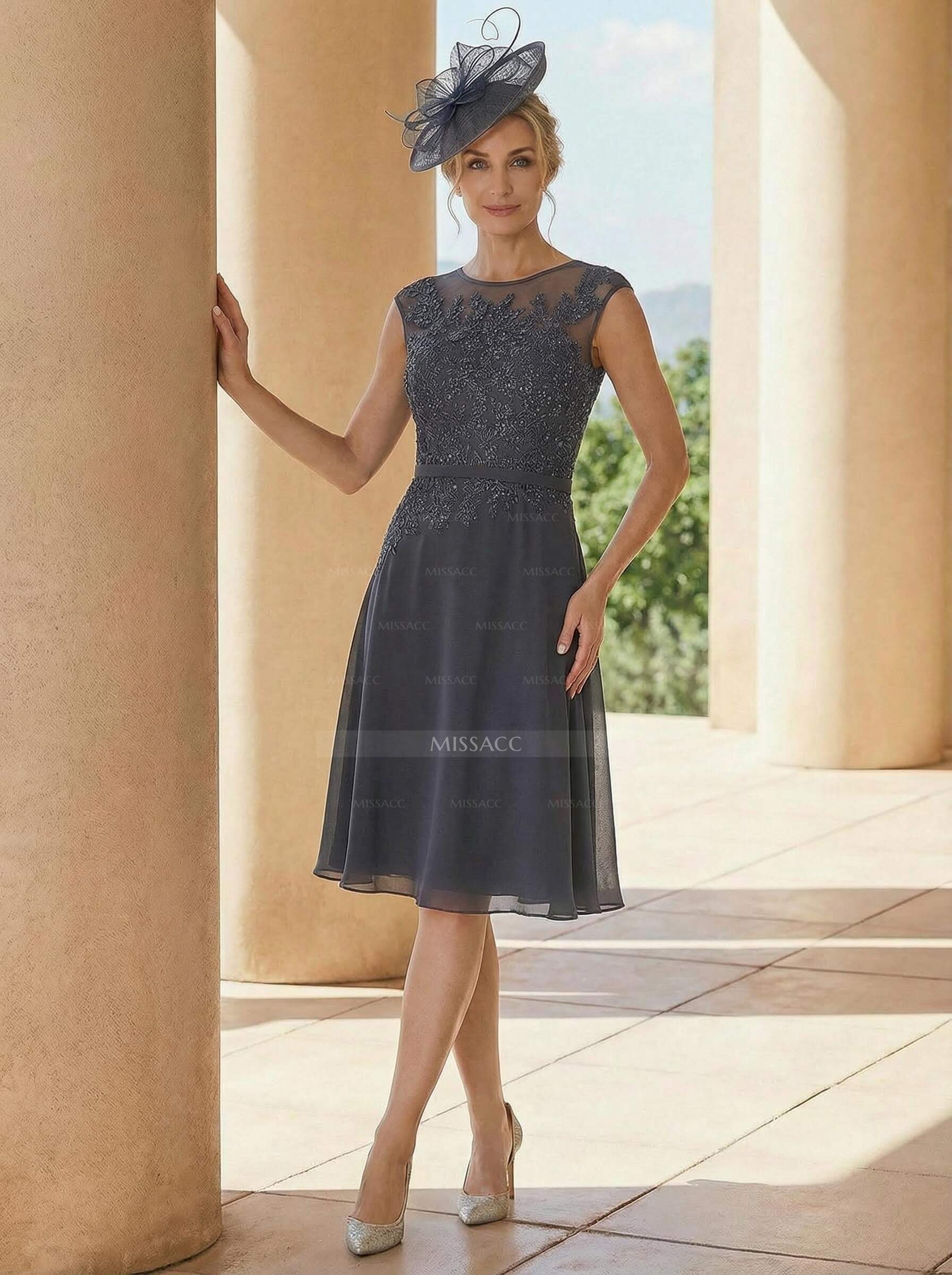 Exquisite Semi Sheer Illusion Lace Applique Neck Mother Of The Bride Dresses With Jacket