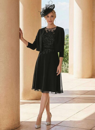 Exquisite Semi Sheer Illusion Lace Applique Neck Mother Of The Bride Dresses With Jacket
