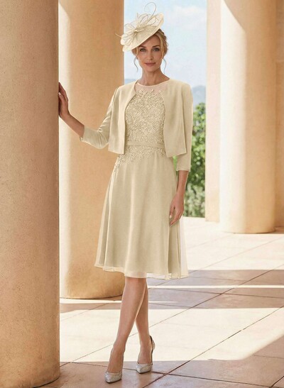 Exquisite Semi Sheer Illusion Lace Applique Neck Mother Of The Bride Dresses With Jacket