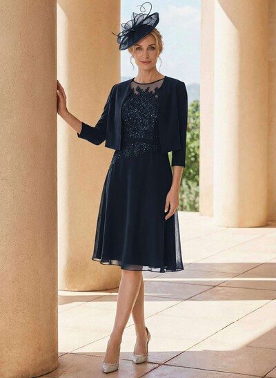 Exquisite Semi Sheer Illusion Lace Applique Neck Mother Of The Bride Dresses With Jacket