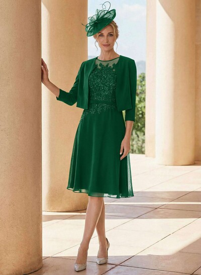 Exquisite Semi Sheer Illusion Lace Applique Neck Mother Of The Bride Dresses With Jacket