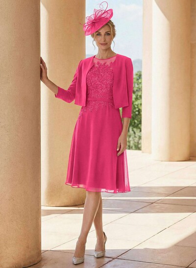 Exquisite Semi Sheer Illusion Lace Applique Neck Mother Of The Bride Dresses With Jacket