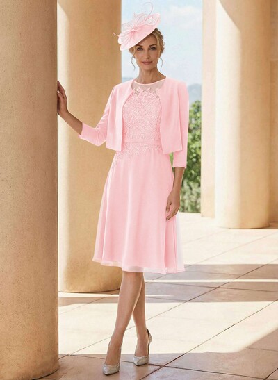 Exquisite Semi Sheer Illusion Lace Applique Neck Mother Of The Bride Dresses With Jacket