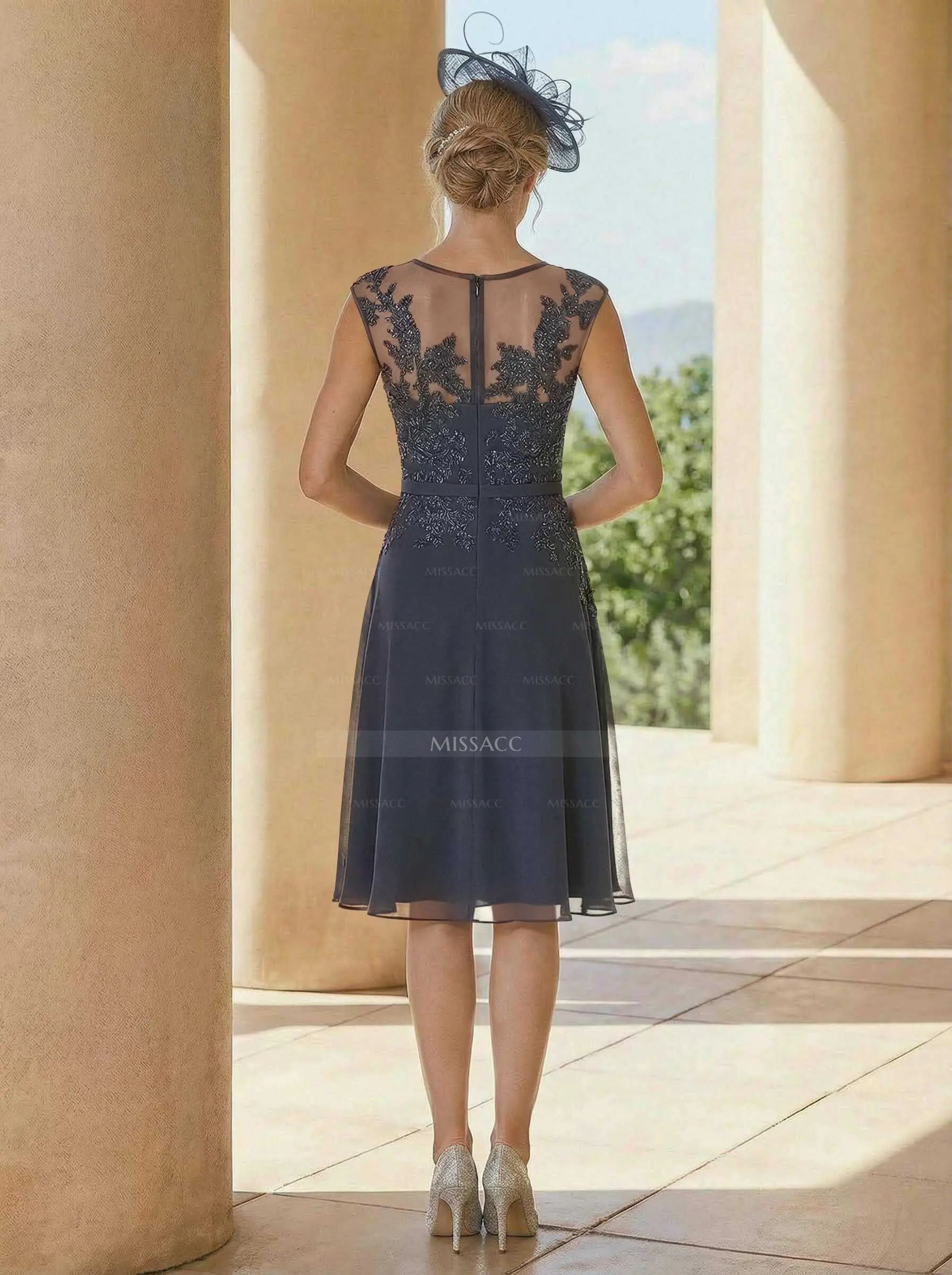 chinese dress ladies V-neck Chiffon Knee-Length Mother of the Bride Dresses (Jacket include –  Angrila