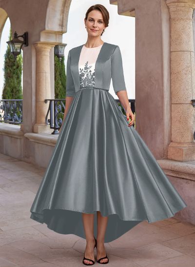 Luxury Two Tone Satin And Lace Applique Mother Of The Bride Dresses With Jacket