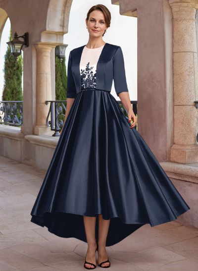 Luxury Two Tone Satin And Lace Applique Mother Of The Bride Dresses With Jacket